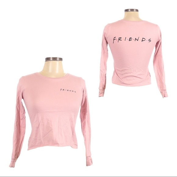 🌺 FRIENDS Logo Pink Long Sleeve 100% Cotton Classic Tee Size Juniors L - Picture 1 of 7